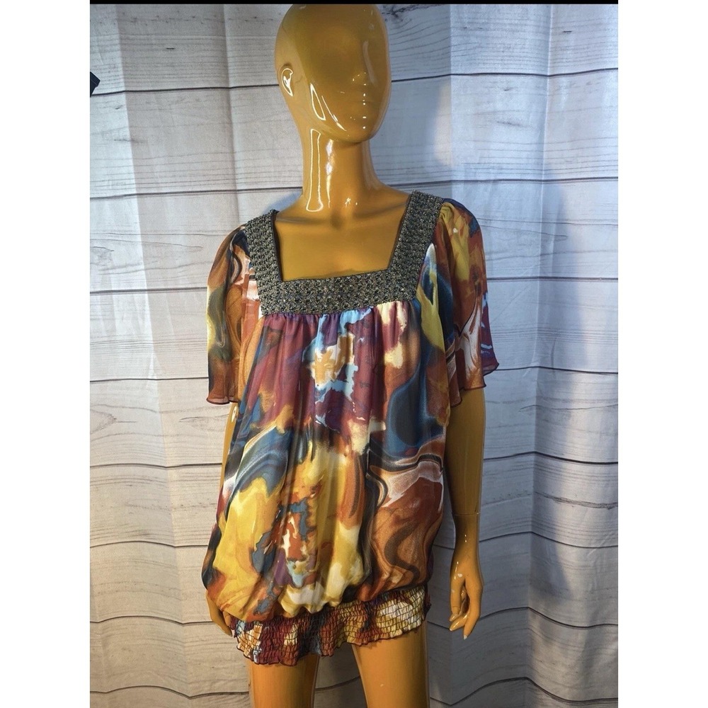 Catherines Colorful Stone Top Sz 3x MSRP: $85 Boho Stile, Summer Vibes Retro